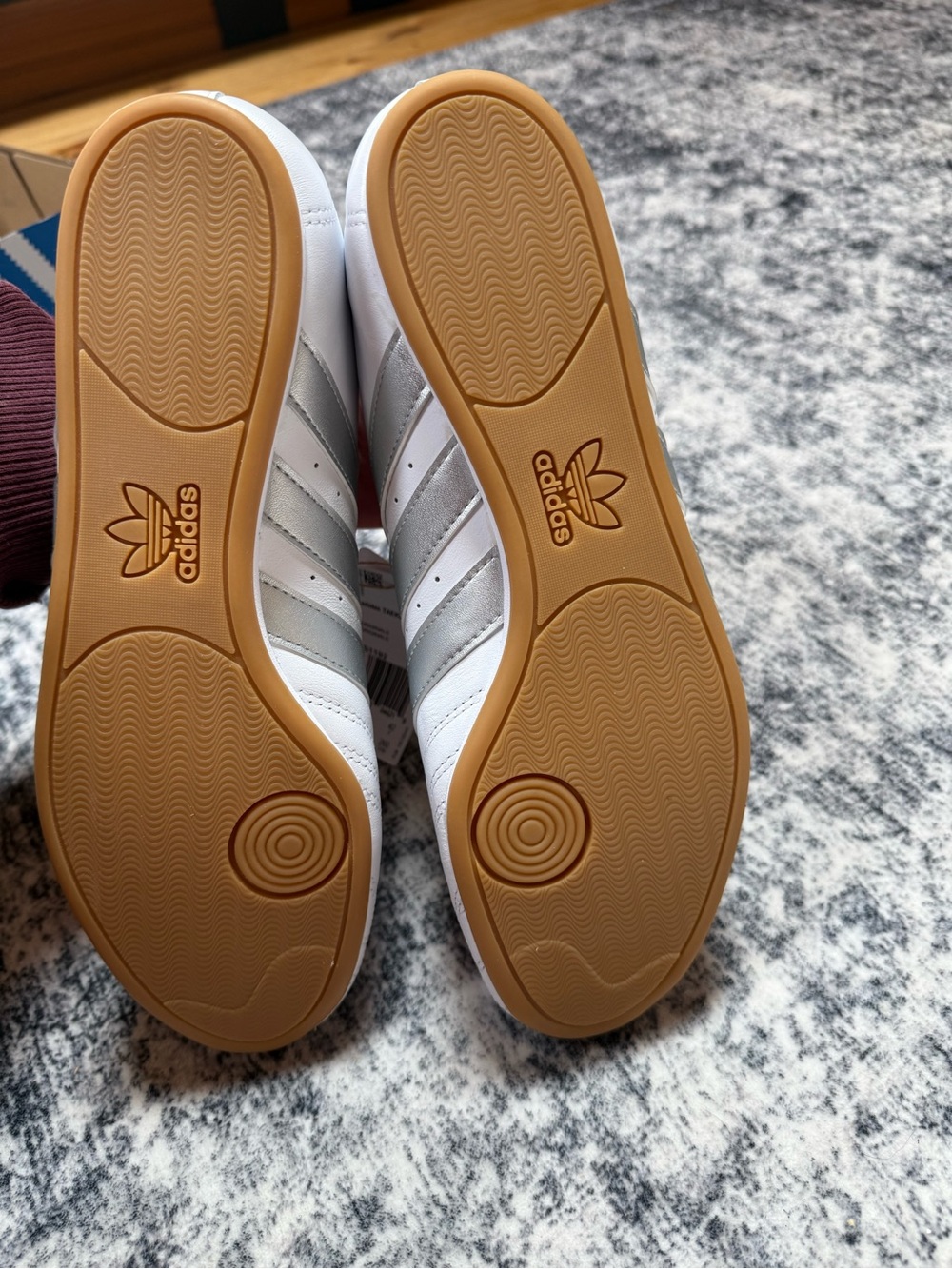 Adidas White Taekwondo Sneakers with Silver Stripes - Picture 3 of 4